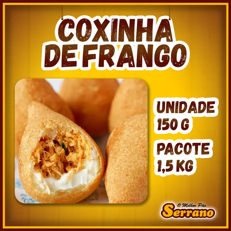 Imagem de apresentação de Coxinha de frango Serrano, salgado congelado