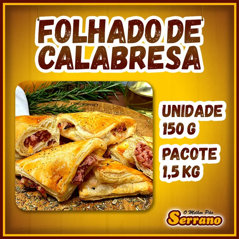 Imagem de apresentação de Folhado de calabresa Serrano, salgado congelado