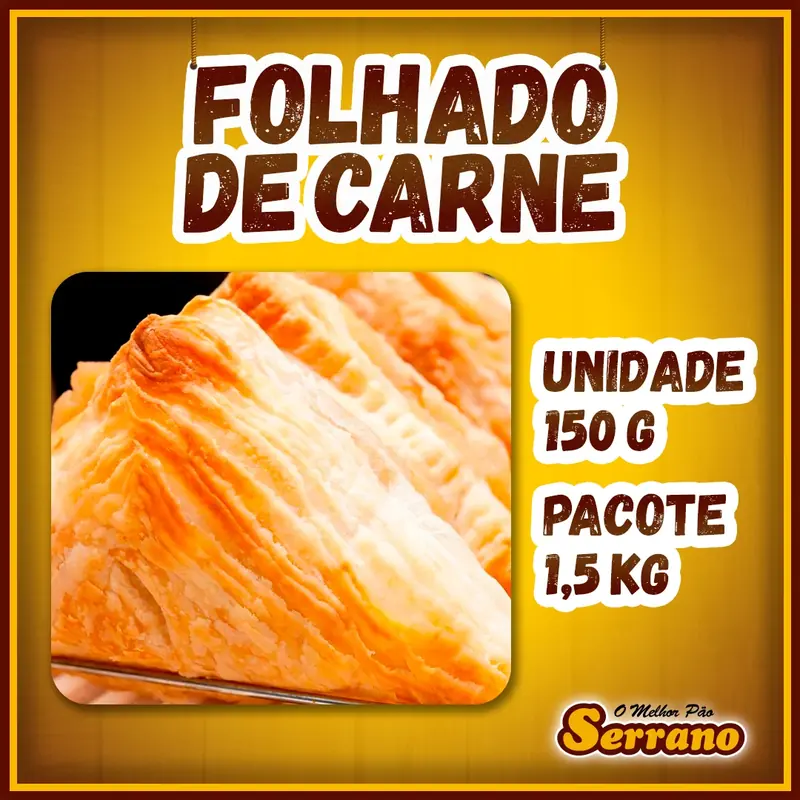 Imagem de apresentação de Folhado de carne Serrano, salgado congelado