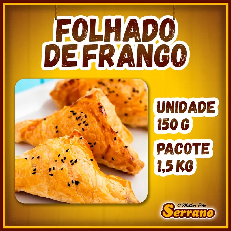 Imagem de apresentação de Folhado de frango Serrano, salgado congelado