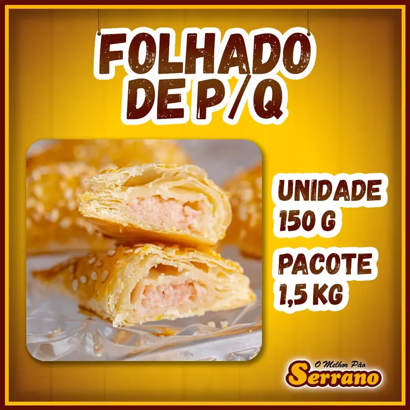 Imagem de apresentação de Folhado de presunto e queijo Serrano, salgado congelado