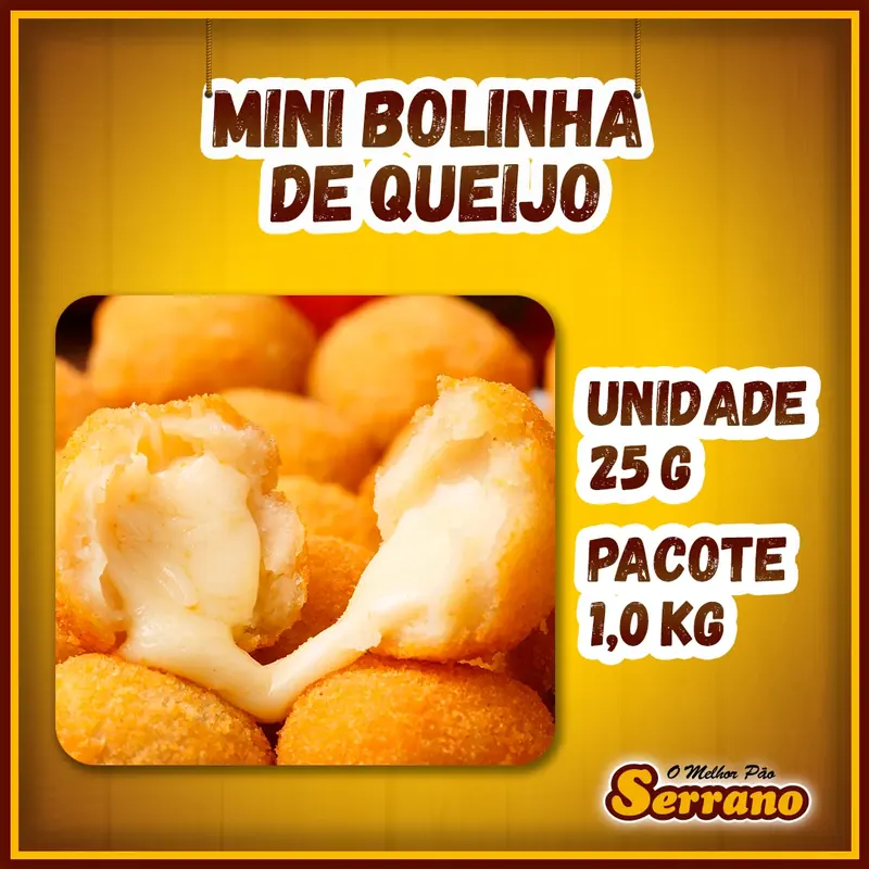 Imagem de apresentação de Mini bolinho de queijo Serrano, salgado para coquetel