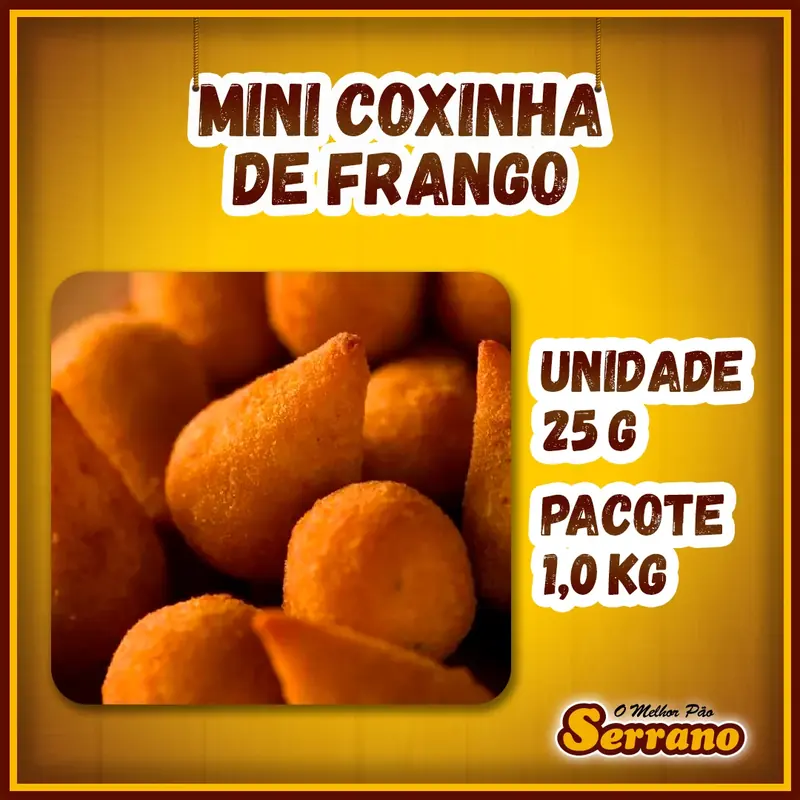Imagem de apresentação de Mini coxinha de frango Serrano, salgado para coquetel