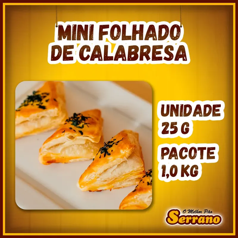 Imagem de apresentação de Mini pastel folhado de calabresa Serrano, salgado para coquetel