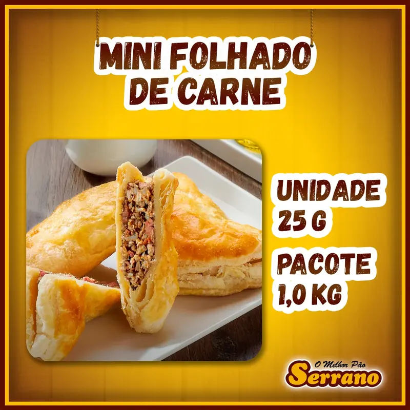 Imagem de apresentação de Mini pastel folhado de carne Serrano, salgado para coquetel