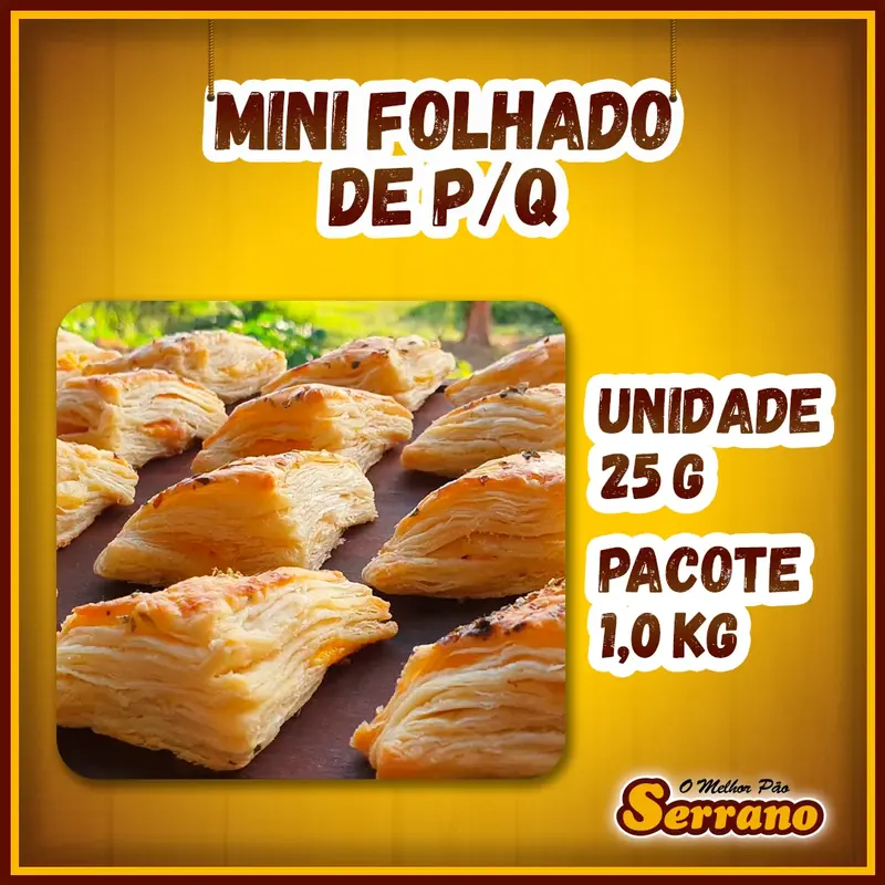 Imagem de apresentação de Mini pastel folhado de presunto e queijo Serrano, salgado para coquetel