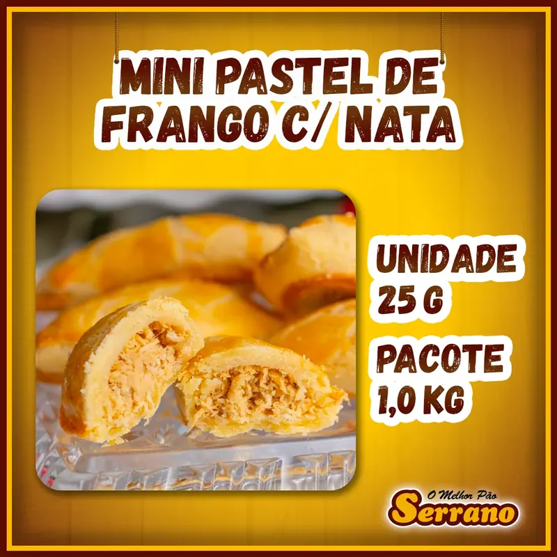 Imagem de apresentação de Mini pastel de nata, frango e requeijão Serrano, salgado para coquetel