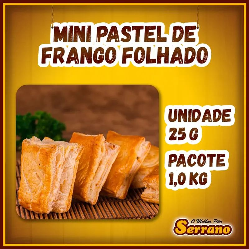 Imagem de apresentação de Mini pastel folhado de frango Serrano, salgado para coquetel