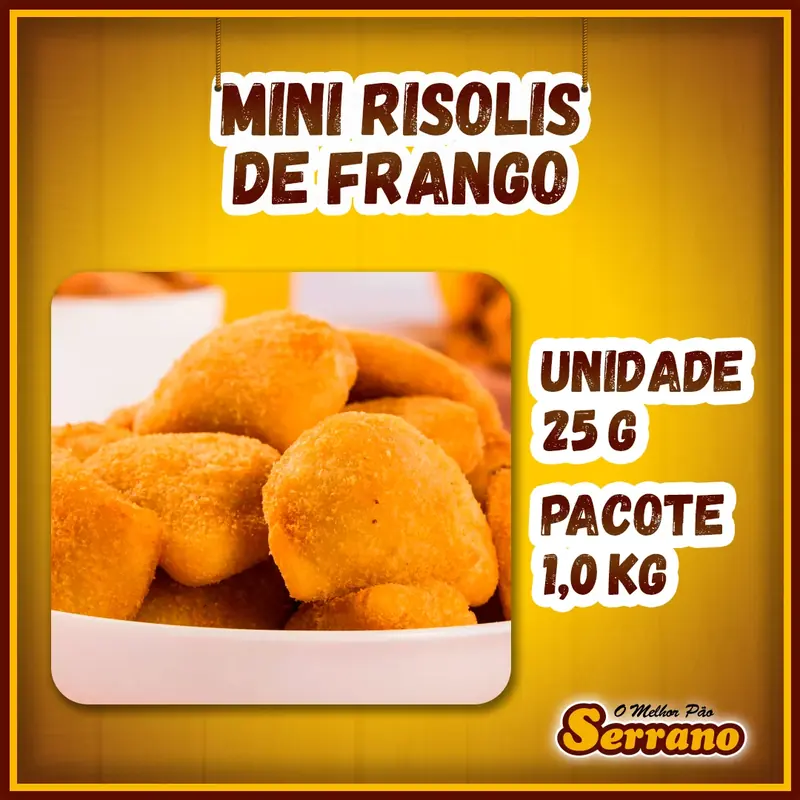 Imagem de apresentação de Mini risoles de frango Serrano, salgado para coquetel