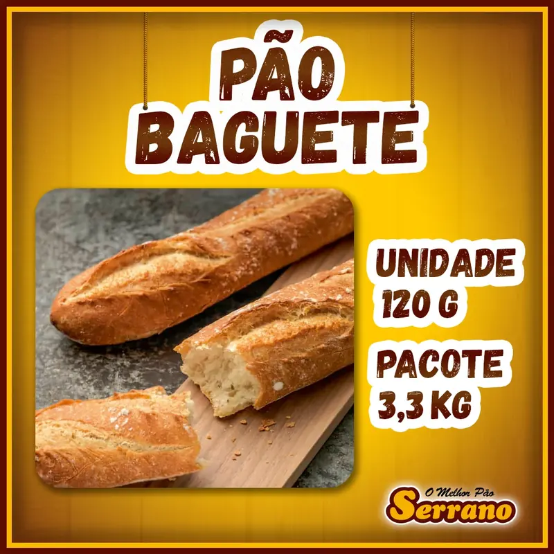 Imagem de apresentação de Baguete 120g Serrano, pão congelado