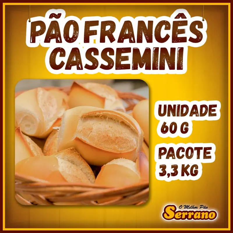 Imagem de apresentação de Francês cassemini 60g Serrano, pão congelado
