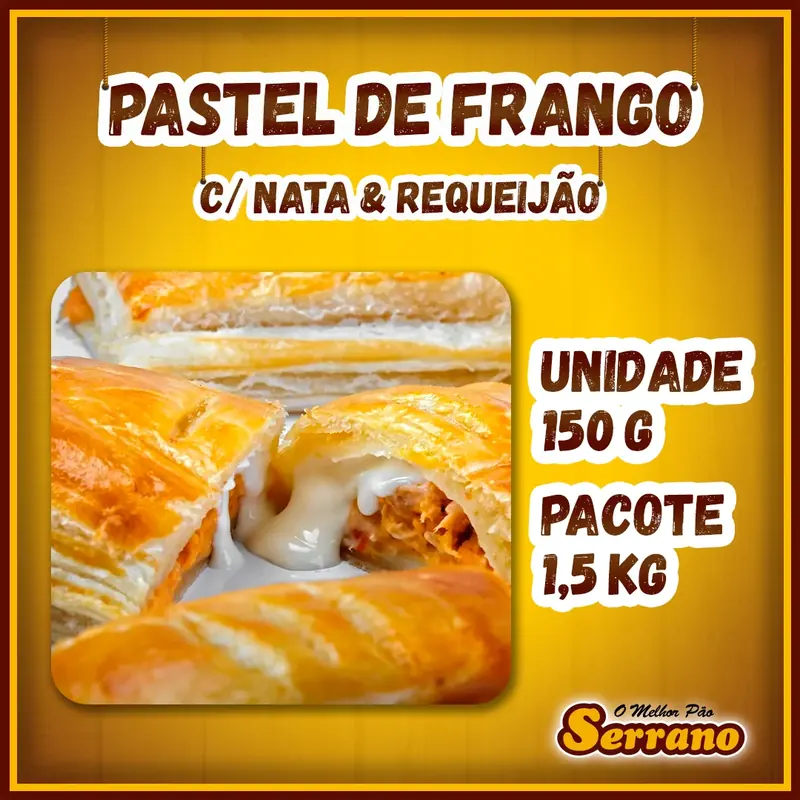 Imagem de apresentação de Pastel de nata, frango e requeijão Serrano, salgado congelado